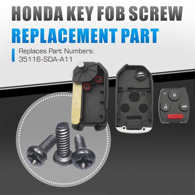 senkap 10Pcs Key Fob Screw with Repair Kit,Replacement Part 35116-SDA-A11 Compatible with Honda Key Remotes Since 2003 Black - Image 2